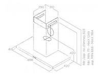Coifa Tecno Original de Parede Inox 90cm desenho técnico da coifa de parede em inox retangular com dimensões, duto e aberturas de aspiração