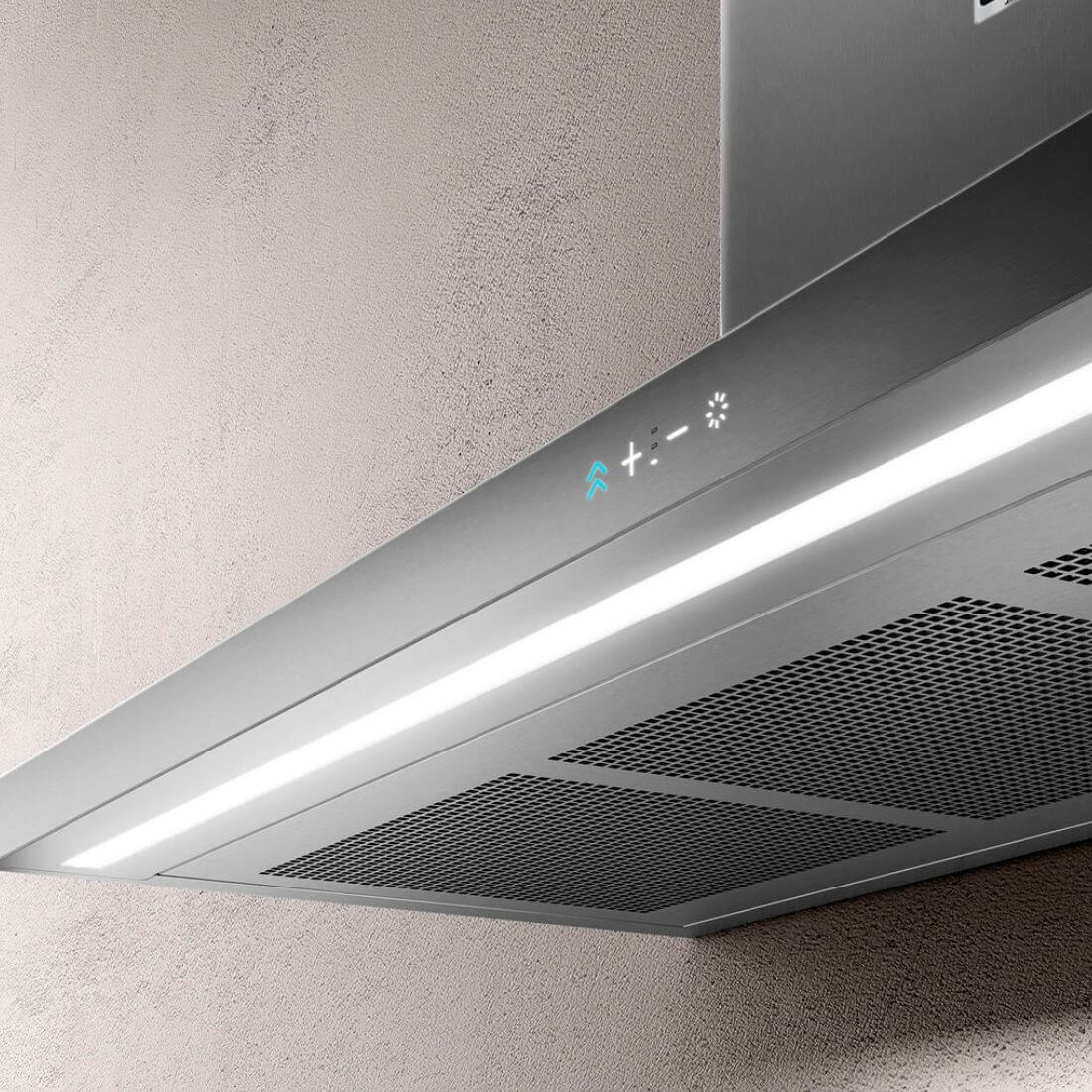 Coifa Tecno Professional de Parede Inox 120cm, coifa de parede em inox escovado, formato retangular slim com iluminação LED e painel touch