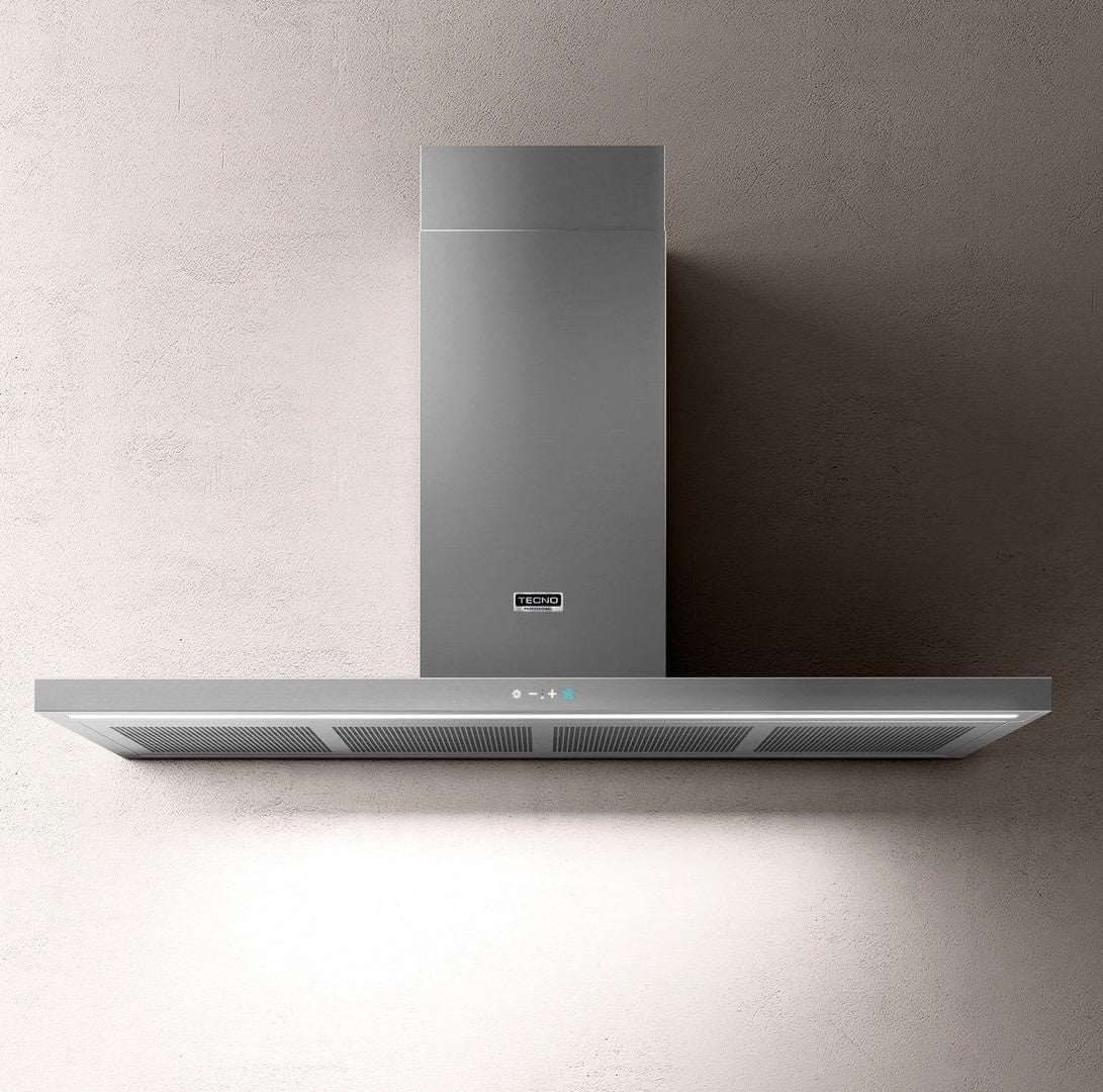 Coifa Tecno Professional de Parede Inox 120cm em inox escovado, formato retangular inclinado, painel touch e iluminação LED
