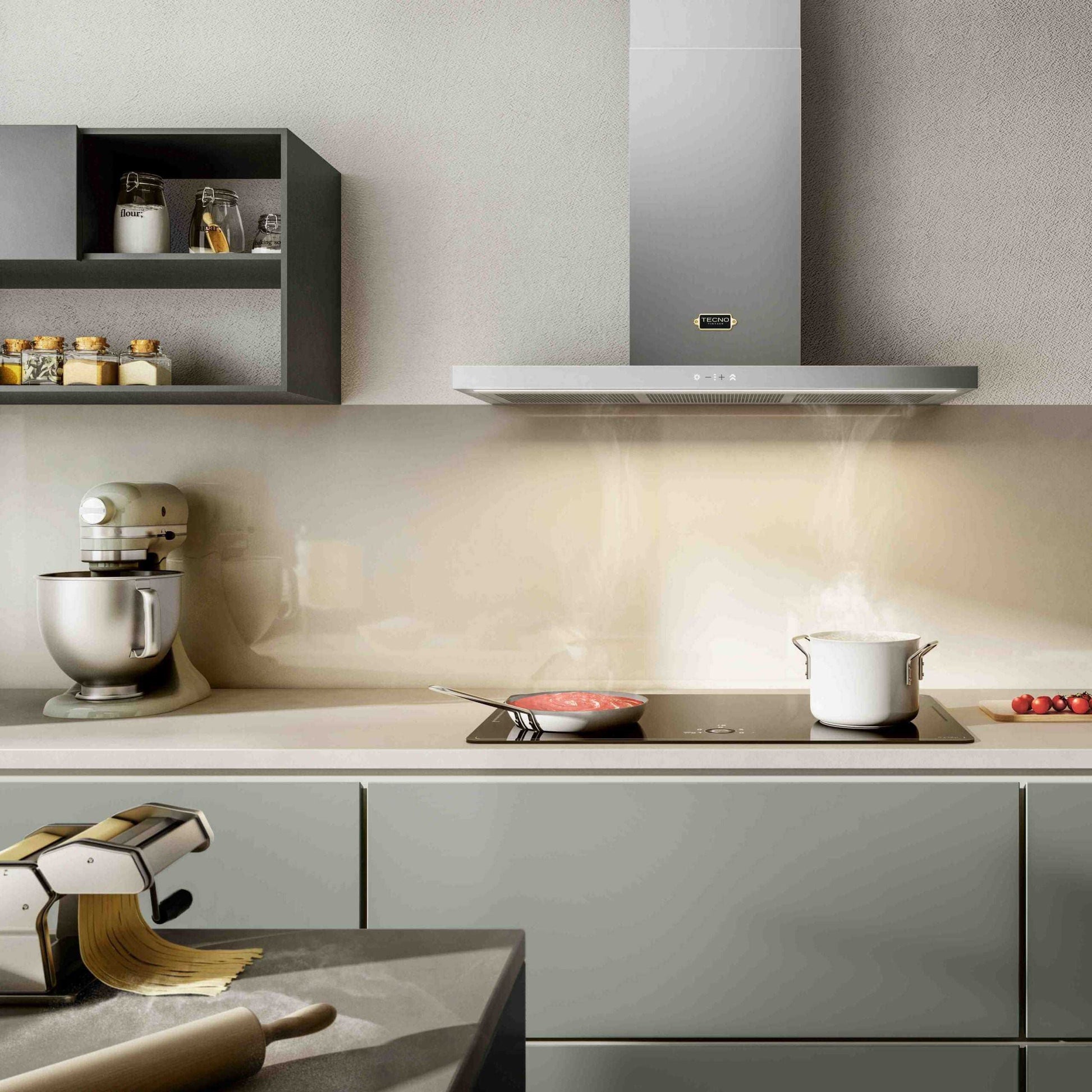 Coifa Tecno Vintage de Parede Inox 120cm - coifa de parede em inox escovado, formato retangular slim, painel touch e iluminação LED