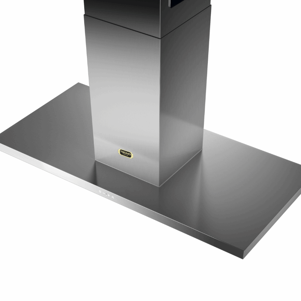 Coifa Tecno Vintage de Parede Inox 90cm Tecno em inox escovado, formato retangular inclinado, duto visível e painel touch com LED
