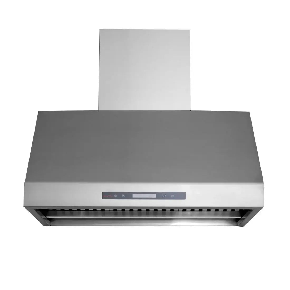 Coifa Evol Alpha para Churrasqueira Inox 90cm - coifa de parede em inox 90cm com formato inclinado, acabamento escovado e painel touch iluminado