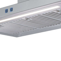 Coifa Tecno Ilha com design moderno e painel luminoso em aço inox escovado, ideal para cozinhas integradas.
