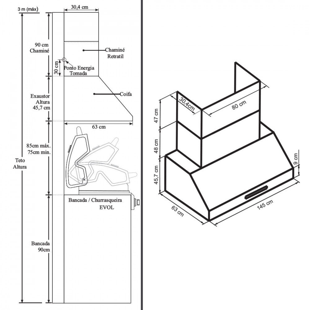 Coifa para Churrasqueira Alpha Parede Dois Motores Inox 145cm 220V