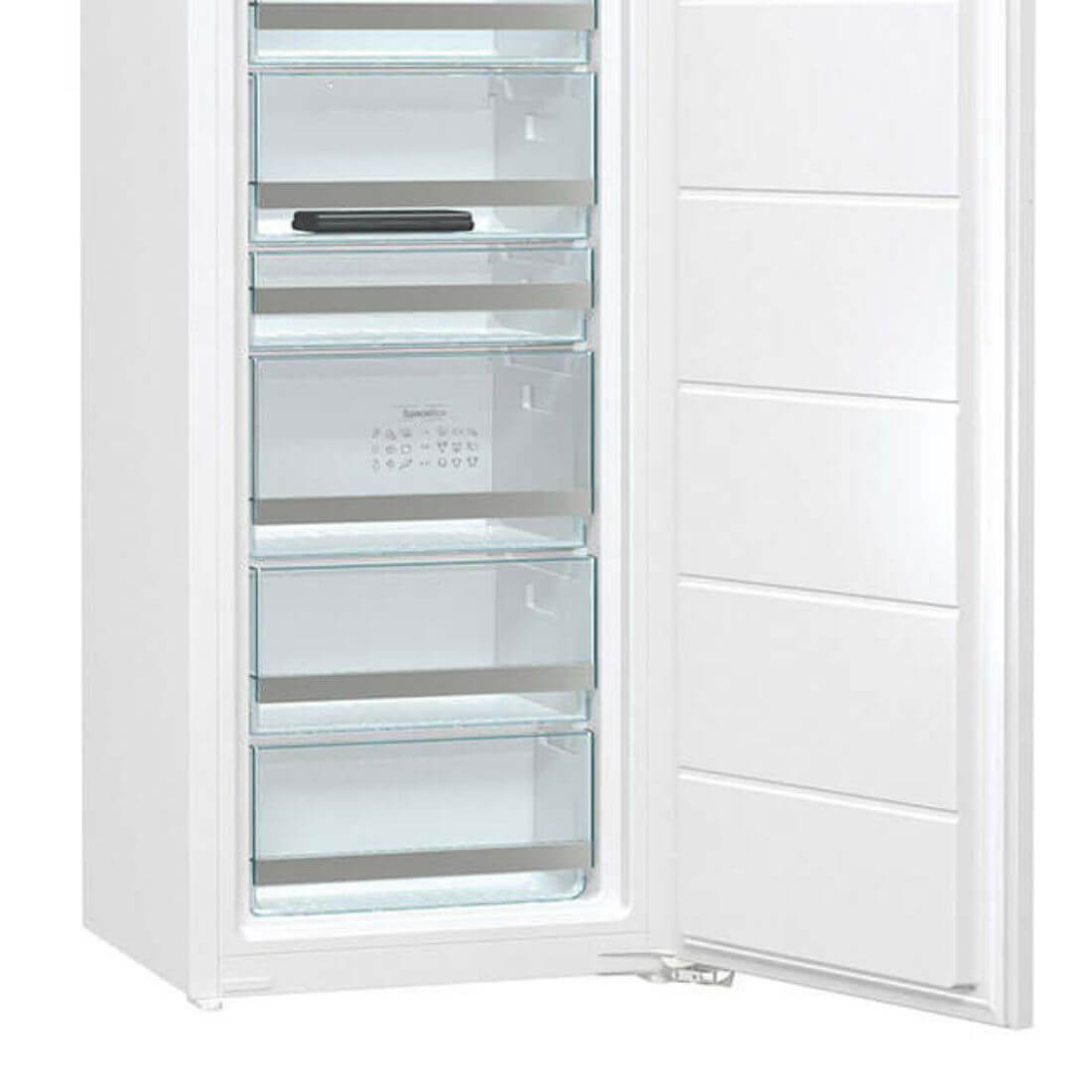 Freezer Gorenje Porta para Revestir 235 Litros branco embutido com várias gavetas transparentes e porta sem puxador