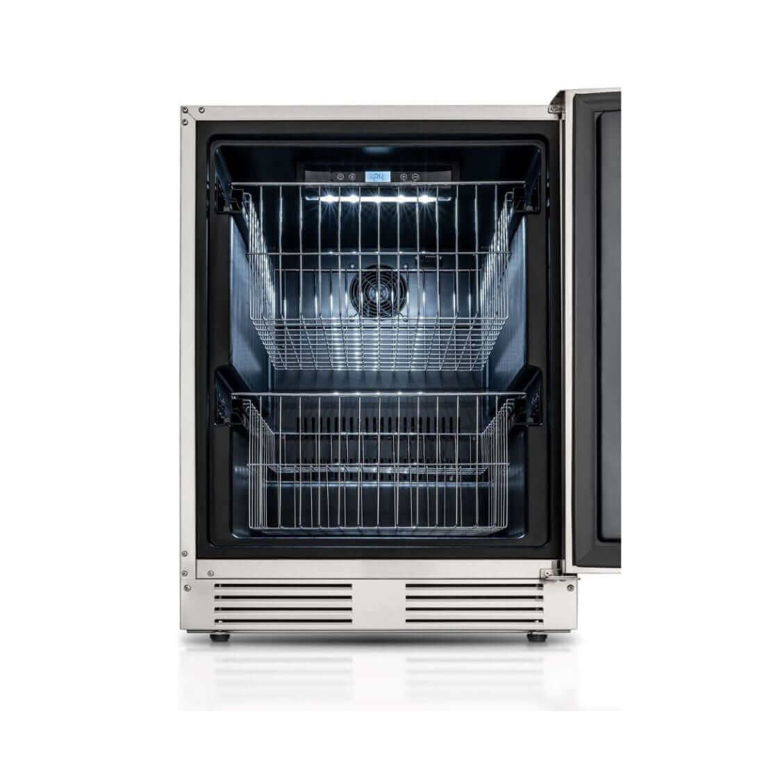 Freezer Tecno Professional 100 Litros Inox 60cm: freezer de embutir inox com duas gavetas em arame, painel touch e puxador tubular