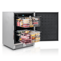 Freezer Tecno Vintage 100 Litros Inox 60cm: freezer de embutir inox com cestos puxáveis, porta simples e interior organizado com alimentos