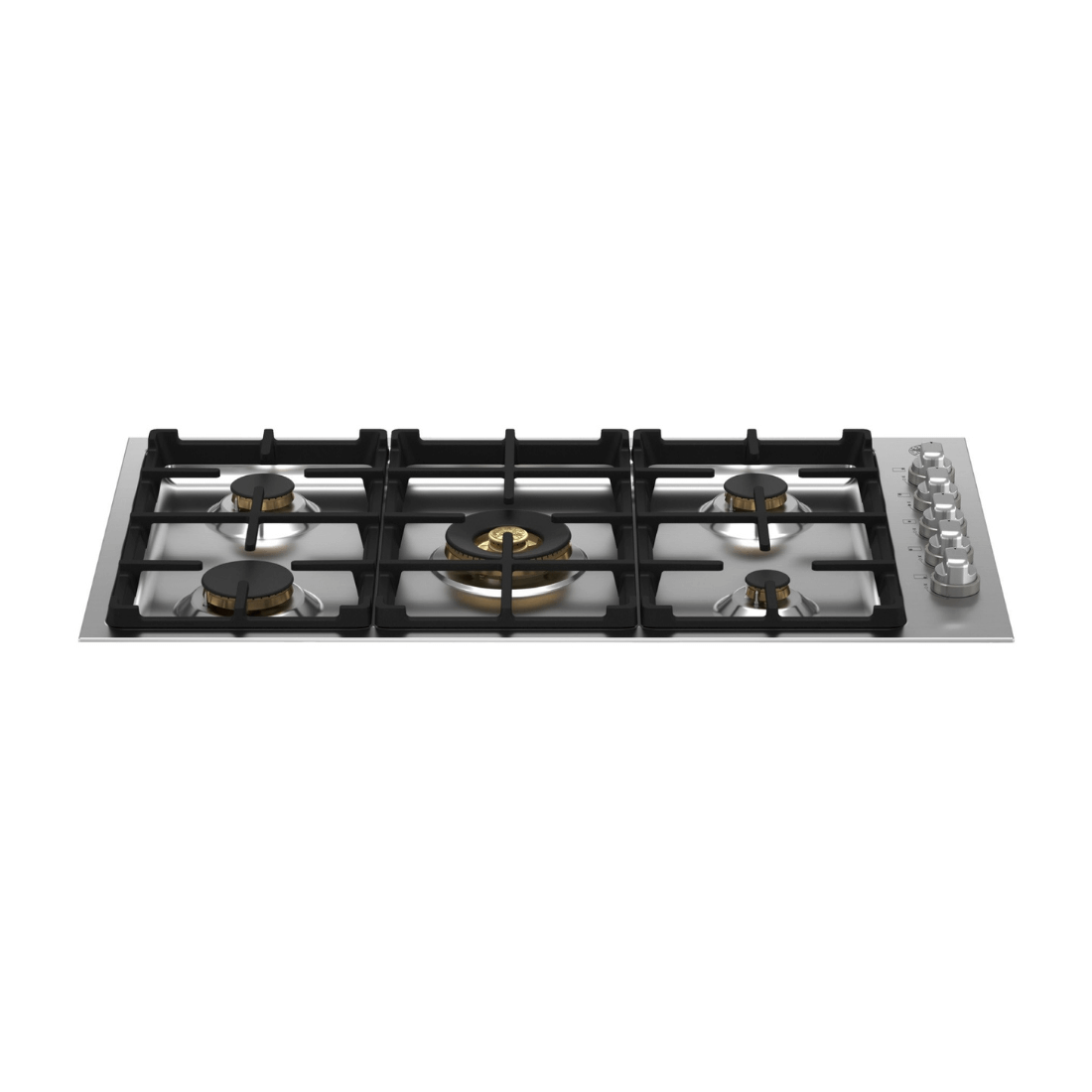 Cooktop a Gás Bertazzoni Master 5 Bocas Inox 92,5cm com acabamento inox, 5 queimadores Sabaf em latão e trempes em ferro fundido