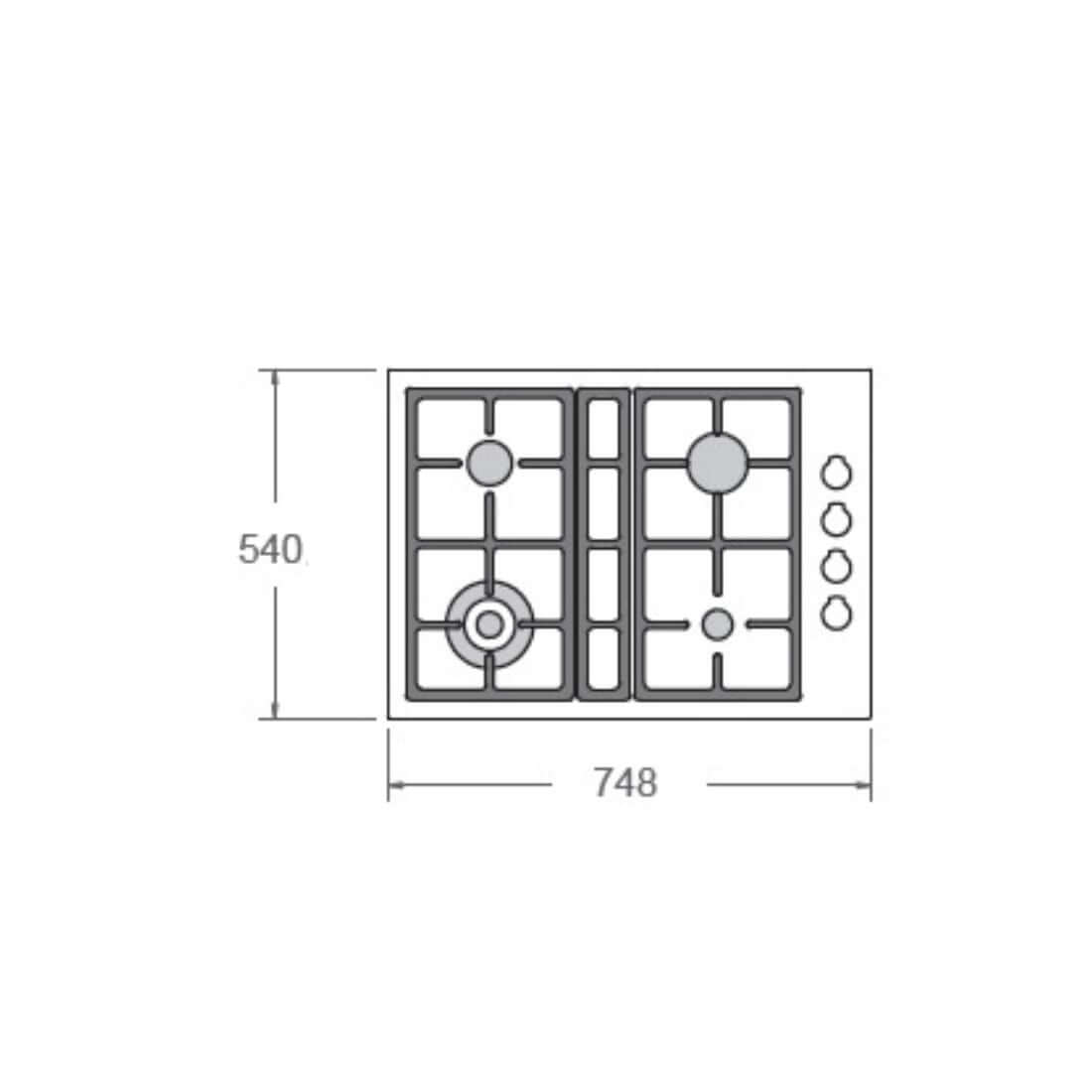Cooktop a Gás Bertazzoni Master 4 Bocas Inox 75cm mostrando 4 queimadores Sabaf, trempes em ferro esmaltado e acabamento inox italiano