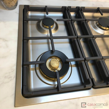 Cooktop a Gás Bertazzoni Master 4 Bocas Inox 75cm com acabamento inox, queimadores Sabaf em latão e trempes de ferro esmaltado