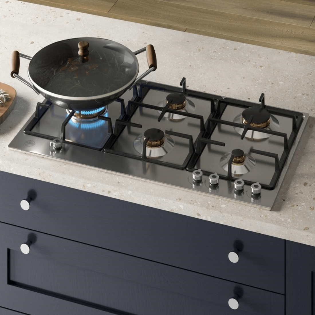 Cooktop à Gás Bertazzoni Professional 5 Bocas Inox 89cm em inox com 5 queimadores Sabaf, trempes de ferro e acendimento automático