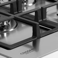 Cooktop a Gás CrissAir 5 Bocas Inox 75cm em inox 304 AISI com trempes em ferro fundido, acendimento automático e design italiano
