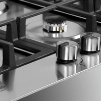 Cooktop a Gás CrissAir 5 Bocas Inox 75cm em inox 304 com trempes ferro fundido, botões inox e queimadores tripla chama estilo italiano