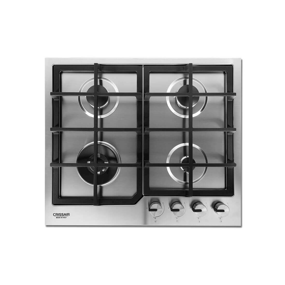 Cooktop a Gás CrissAir 4 Bocas Inox 60cm, cooktop a gás em inox 4 bocas com trempes de ferro fundido e acabamento semi fio, estilo italiano