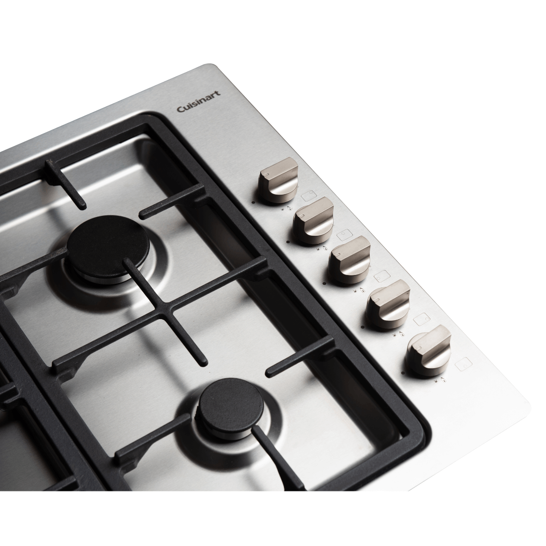 Cooktop a gás Cuisinart Arkton 5 Bocas Inox 90cm com acabamento inox 304, trempes em ferro fundido, manípulos laterais e acendimento superautomático