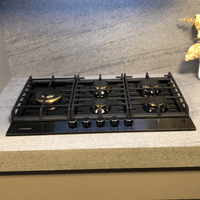 Cooktop à Gás Cuisinart Arkton 5 Bocas Vidro Preto 90cm em vidro temperado preto, trempes e queimadores em ferro fundido, acendimento automático