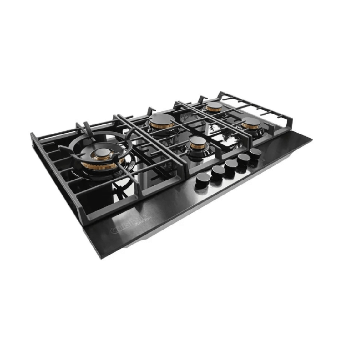 Cooktop à Gás Cuisinart Arkton 5 Bocas Vidro Preto 75cm - cooktop a gás em vidro temperado preto, 5 bocas, trempes ferro fundido, acendimento automático