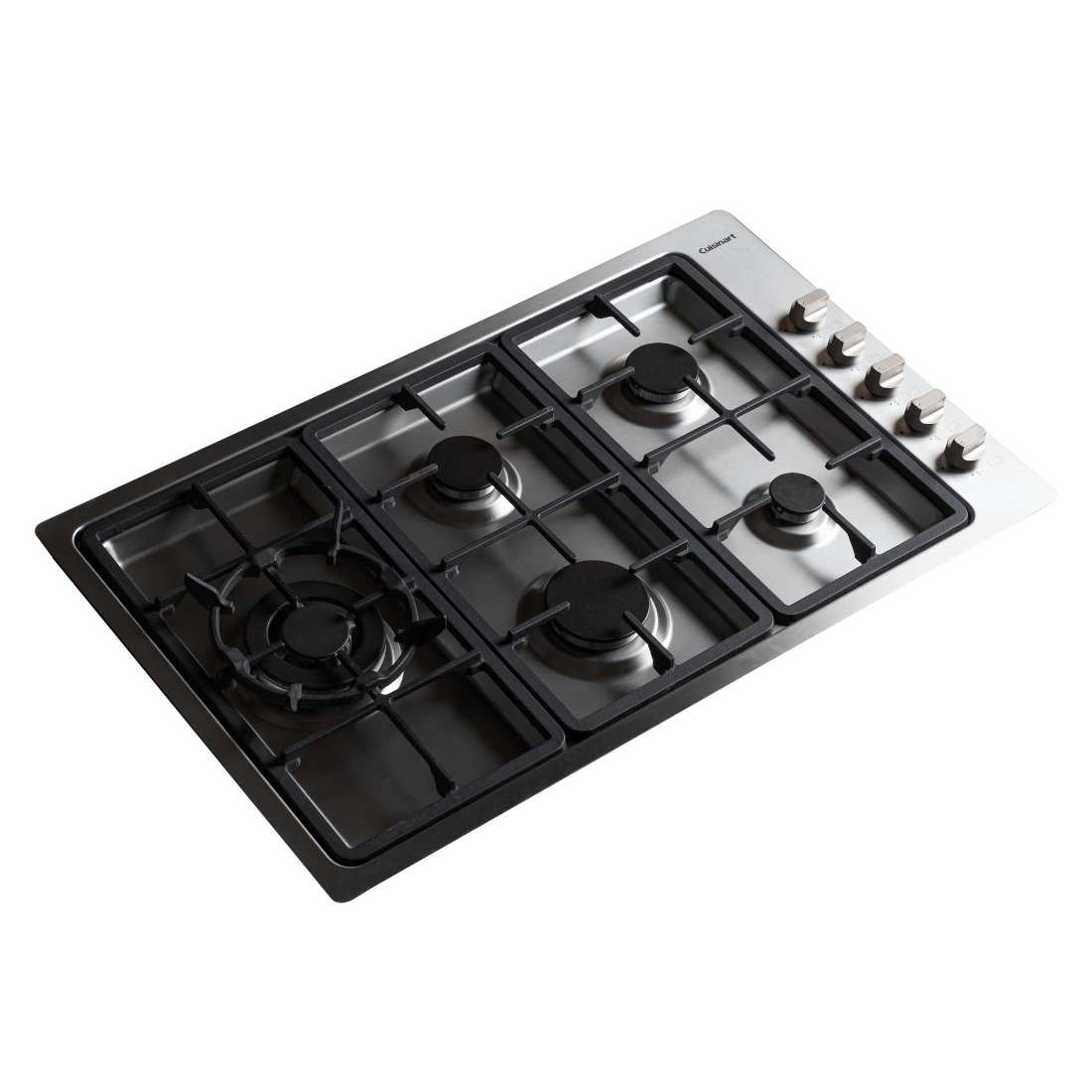 Cooktop a gás Cuisinart Arkton 5 Bocas Inox 90cm: cooktop a gás inox 5 bocas com tripla-chama lateral, trempes ferro fundido, manípulos laterais