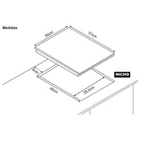 Cooktop Dominó a gás Cuisinart Prime 1 Boca Tripla Chama Inox 30cm em inox, vista com medidas de nicho e dimensões para embutir