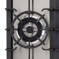 Cooktop à Gás Cuisinart 5 Bocas Inox 75cm mostrando queimador tripla-chama removível, trempes em ferro fundido e acabamento inox escovado