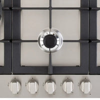 Cooktop à Gás Cuisinart 5 Bocas Inox 75cm com acabamento inox, trempes ferro fundido, queimador tripla-chama e acendimento superautomático