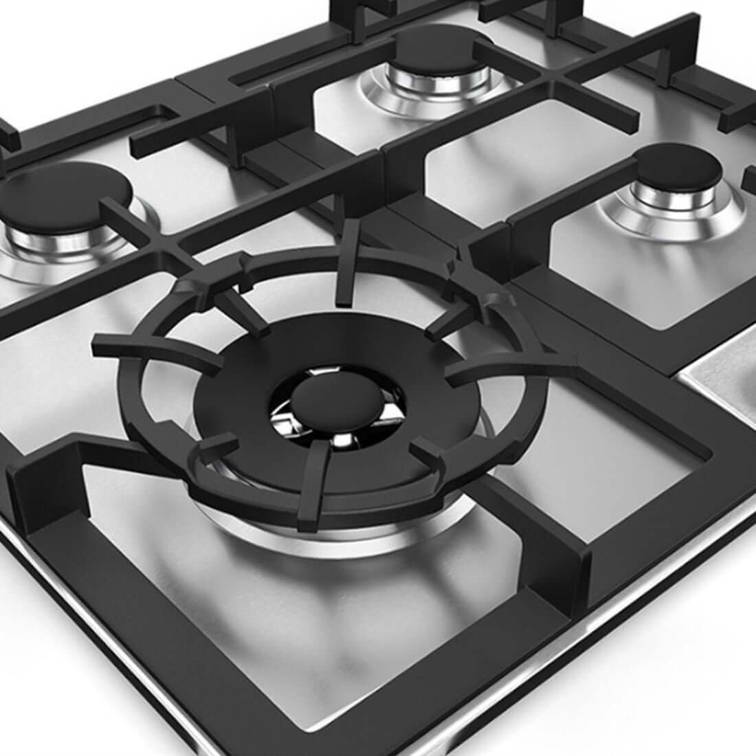 Cooktop à Gás Debacco Zurique 4 Bocas Inox 60cm em inox com trempes de ferro fundido, queimador tripla chama e acendimento automático
