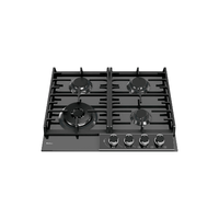 Cooktop à Gás Debacco Montreal 4 Bocas Vidro Preto 60cm, cooktop a gás em vidro temperado preto com queimador Dual Flame, trempes ferro fundido