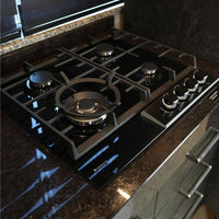 Cooktop à Gás Debacco Montreal 4 Bocas Vidro Preto 60cm em vidro temperado preto, queimadores Dual Flame, trempes ferro fundido e acendimento automático