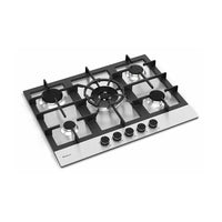Cooktop à Gás Debacco Zurique 5 Bocas Inox 70cm em inox escovado, 5 queimadores com volante central, trempes ferro fundido e acendimento automático