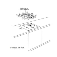 Cooktop Dominó a Gás Evol Siena 2 Bocas Inox 29cm, desenho técnico de medidas de corte para embutir em bancada, inox