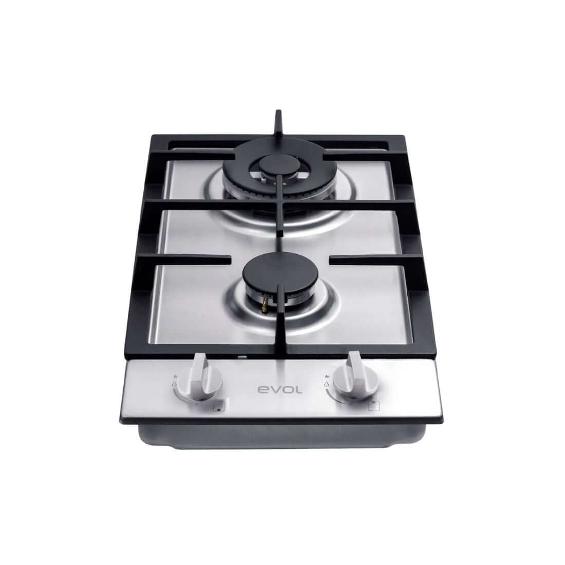 Cooktop Dominó a Gás Evol Siena 2 Bocas Inox 29cm, cooktop a gás de embutir inox com 1 tripla chama, trempes em ferro e acendimento automático