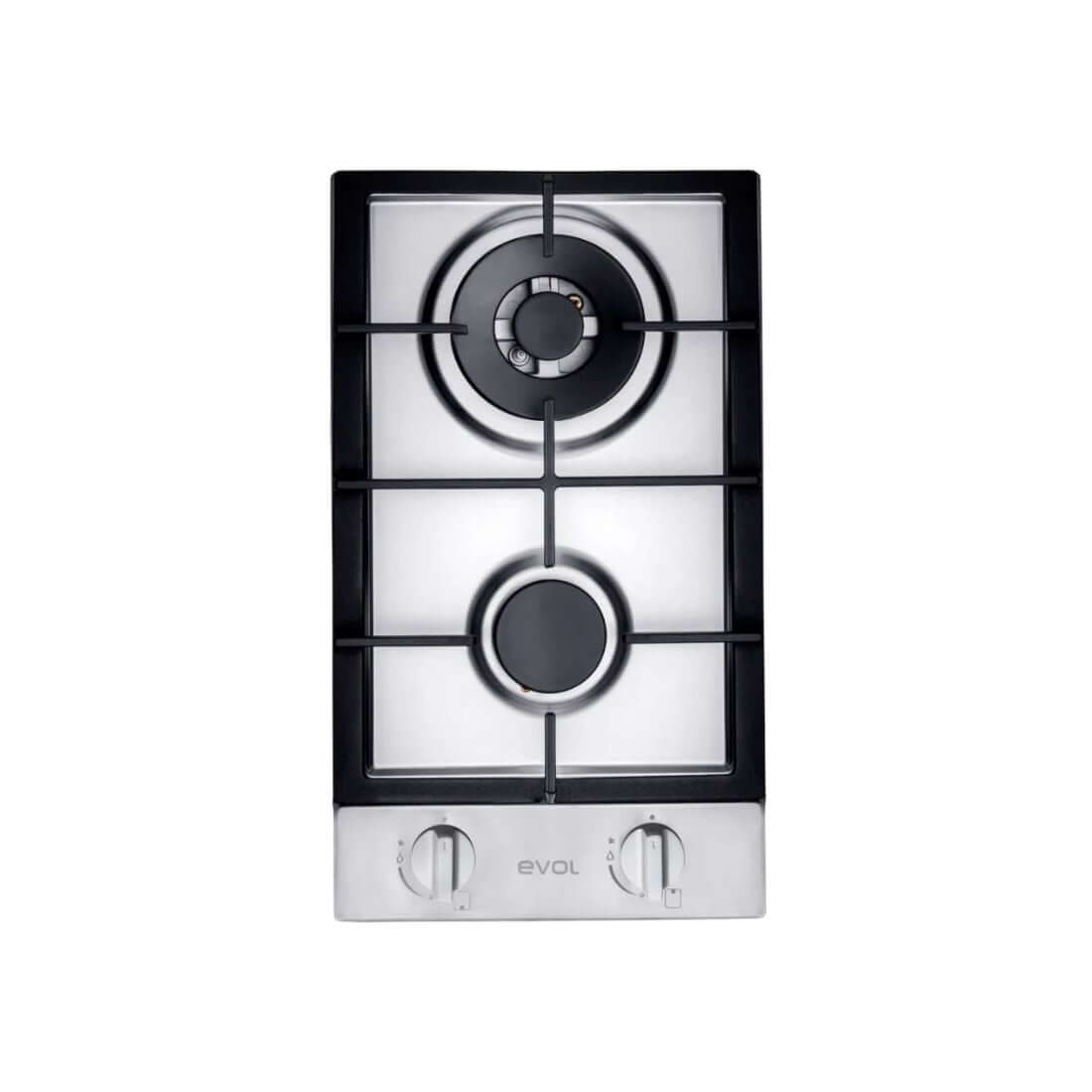 Cooktop Dominó a Gás Evol Siena 2 Bocas Inox 29cm, cooktop a gás de embutir inox com 2 queimadores SABAF, trempes ferro fundido