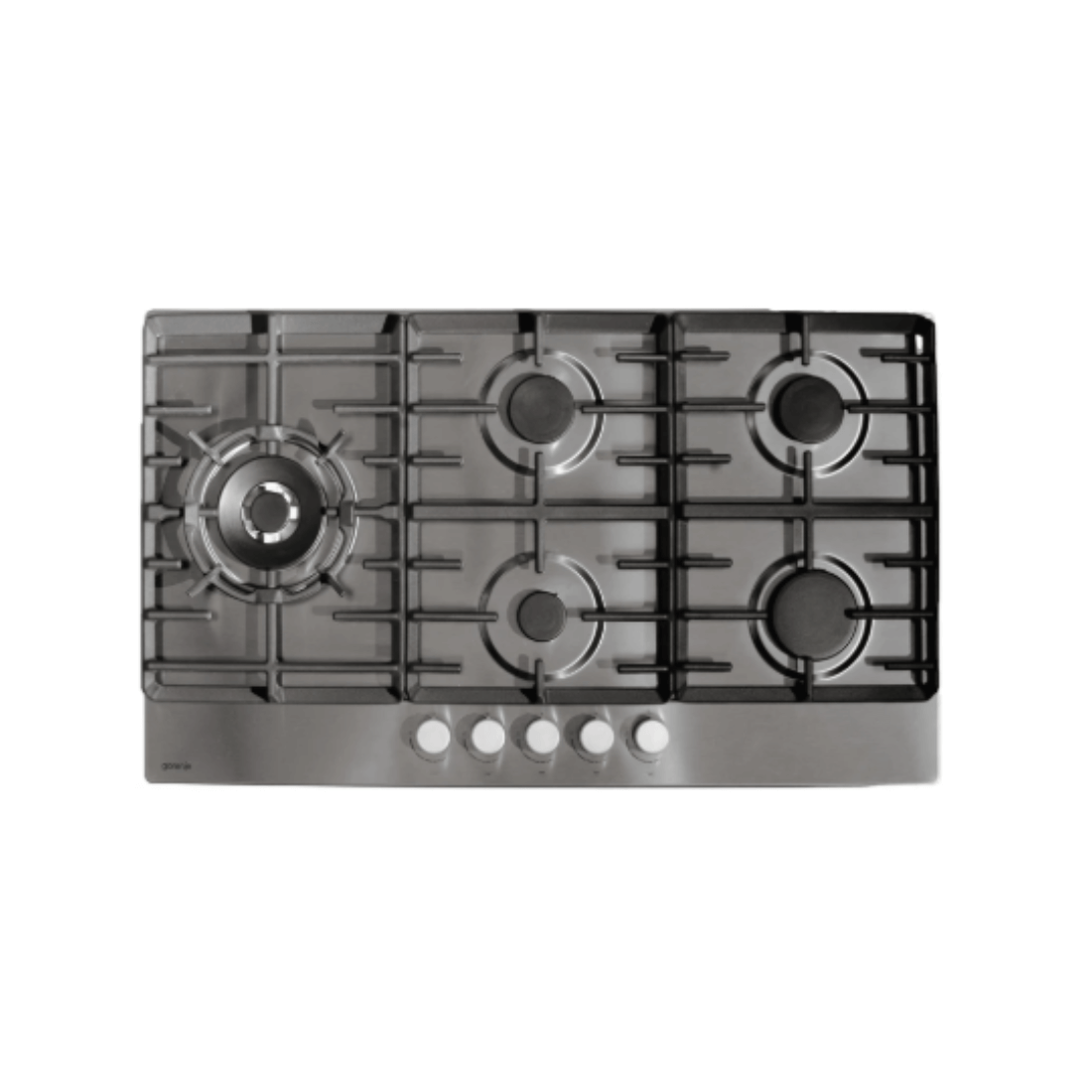 Cooktop á Gás Gorenje 5 Bocas 90cm Inox em inox com 5 queimadores de alta potência, trempes em ferro fundido e acendimento automático