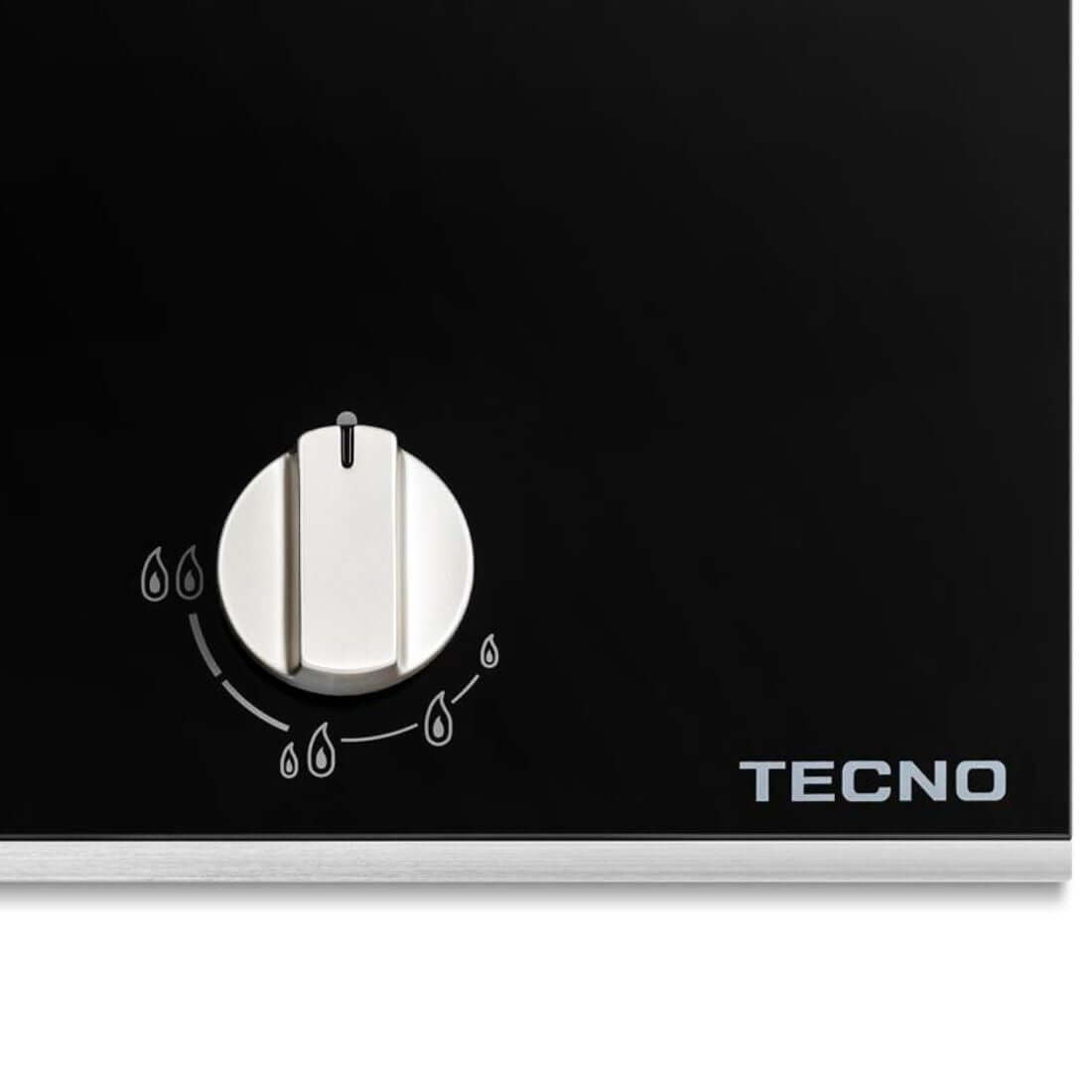 Cooktop Dominó a Gás Tecno 1 Boca Dual Flame 33cm com botão inox, mesa vitrocerâmica preta, moldura inox e acendimento super automático