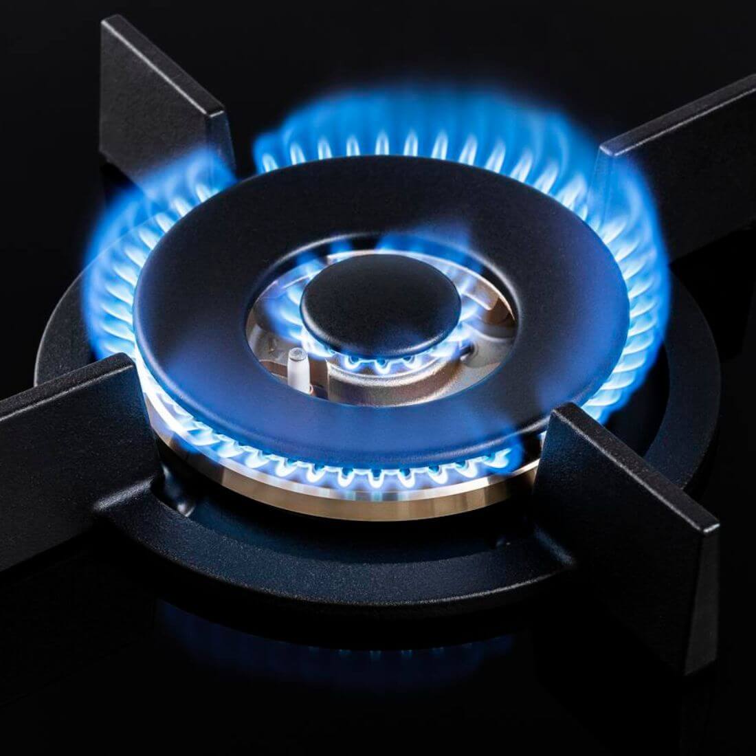 Cooktop Dominó a Gás Tecno 1 Boca Dual Flame 33cm em vidro vitrocerâmico preto com trempes em ferro fundido e acendimento super automático