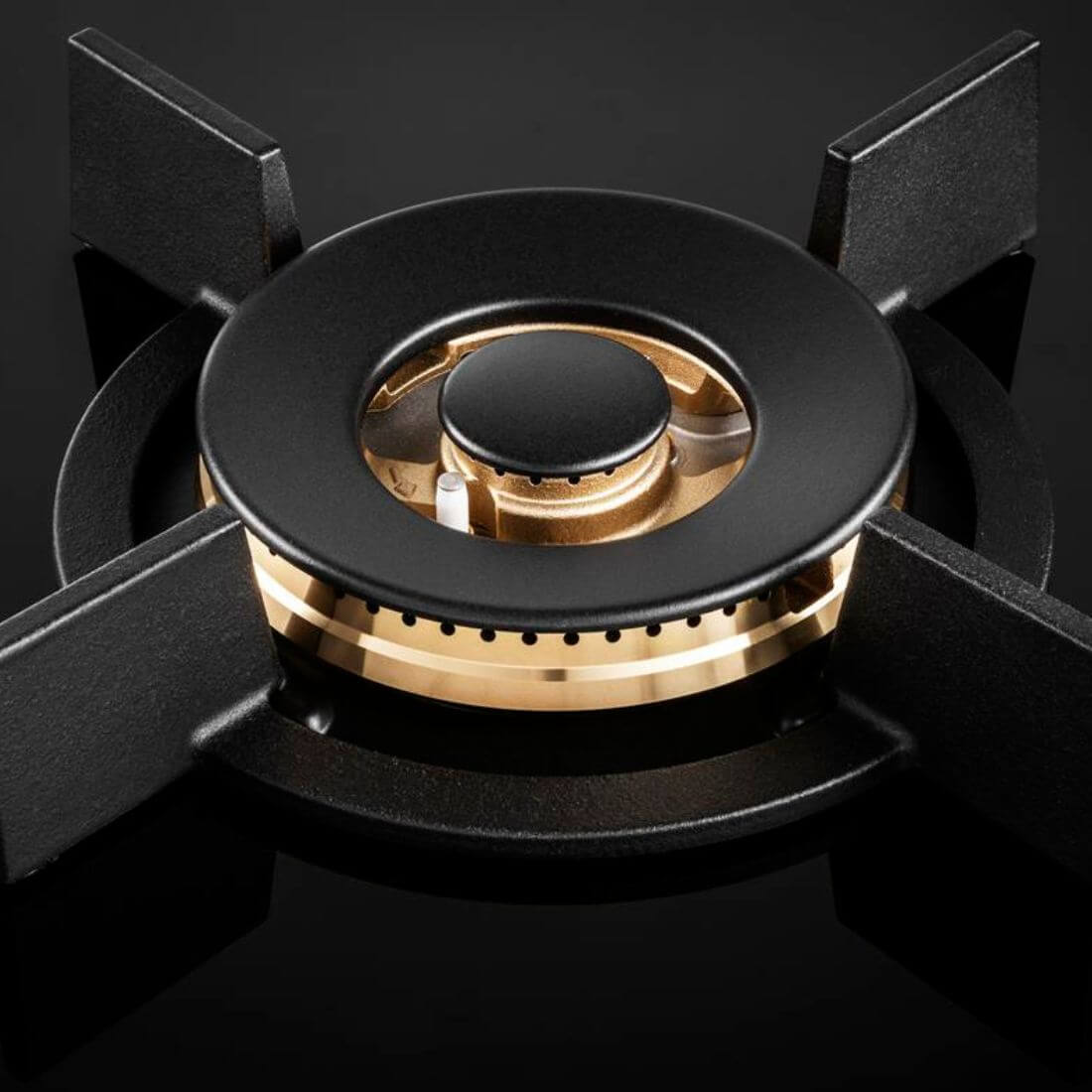 Cooktop Dominó a Gás Tecno 1 Boca Dual Flame 33cm: cooktop a gás italiano com mesa vitrocerâmica preta, trempes em ferro fundido e acendimento super automático