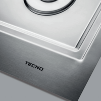Cooktop a gás Tecno Original 5 Bocas Inox 75cm em inox escovado, painel frontal com logo Tecno, acendimento super automático