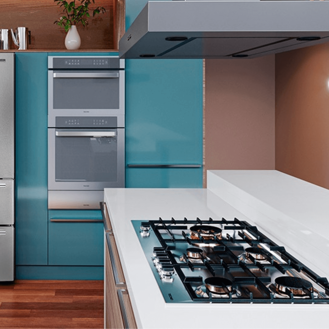 Cooktop a gás Tecno Original 5 Bocas Inox 90cm em inox com 5 queimadores Sabaf, trempes ferro fundido e painel frontal soft-touch