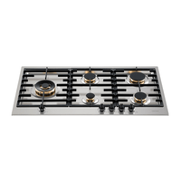 Alt Tag: Cooktop a gás Tecno Original 5 Bocas Inox 90cm em inox com queimadores Sabaf dourados, trempes de ferro e acendimento automático