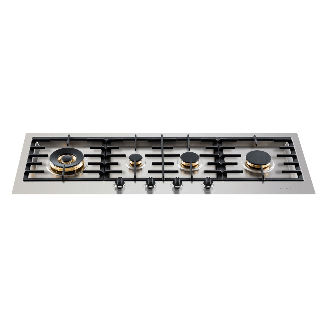 Cooktop a Gás Tecno Original Linear 4 Bocas Inox 110cm em inox com acabamento italiano, queimadores Sabaf, trempes em ferro e acendimento automático