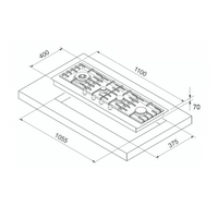 Cooktop a Gás Tecno Original Linear 4 Bocas Inox 110cm em inox, desenho técnico com medidas 1100x400mm, trempes e queimadores visíveis, estilo italiano