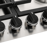 Cooktop a gás Tecno Original 5 Bocas Inox 90cm com acabamento inox, manípulos soft‑touch, acendimento super automático e trempes em ferro fundido