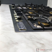 Cooktop a gás Tecno Professional 5 Bocas Inox 75cm: cooktop a gás italiano inox com queimadores Sabaf, trempes ferro fundido e acendimento super automático