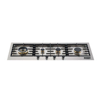 Cooktop a gás Tecno Professional Linear 4 Bocas Inox 110cm com acabamento inox, queimadores Sabaf, trempes em ferro e acendimento automático Gás-Stop