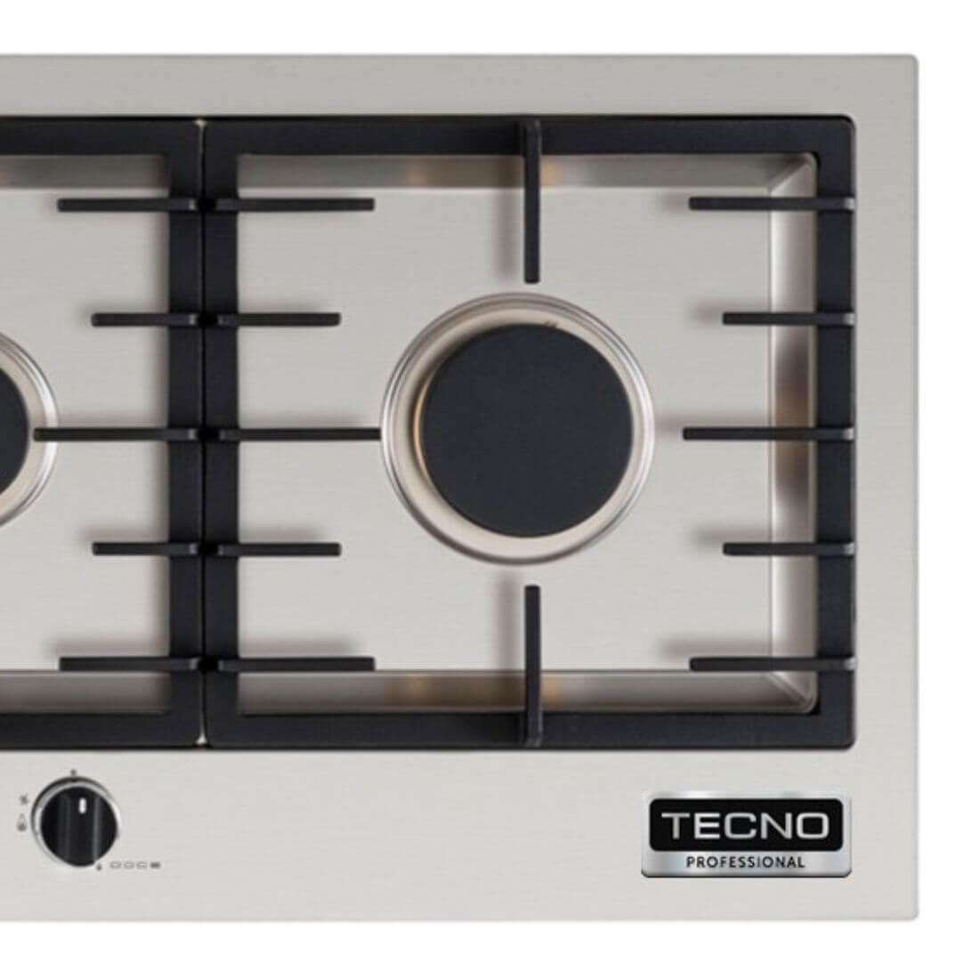 Cooktop a gás Tecno Professional Linear 4 Bocas Inox 110cm mostrando acabamento inox, 4 bocas, trempes em ferro, painel frontal e acendimento automático