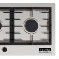 Cooktop a gás Tecno Professional Linear 4 Bocas Inox 110cm mostrando acabamento inox, 4 bocas, trempes em ferro, painel frontal e acendimento automático