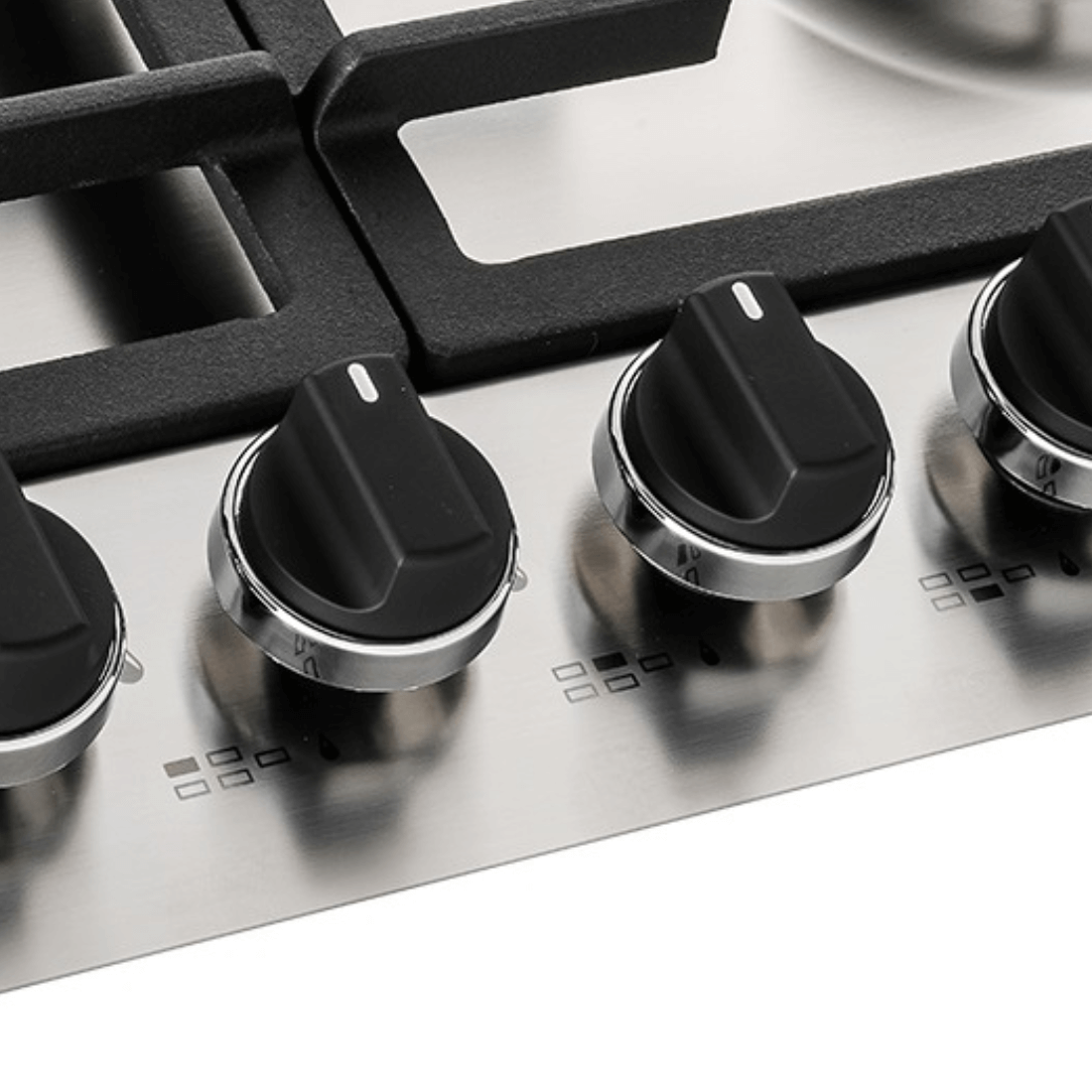Cooktop a gás Tecno Professional 5 Bocas Inox 75cm com painel inox, manípulos soft-touch, acendimento super automático e trempes ferro fundido