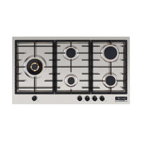 Cooktop a Gás Tecno Professional 5 Bocas Inox 90cm com acabamento inox, 5 queimadores Sabaf, trempes ferro fundido e acendimento automático
