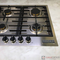 Cooktop a gás Tecno Professional 5 Bocas Inox 75cm em inox escovado com queimadores Sabaf, trempes ferro fundido e acendimento automático