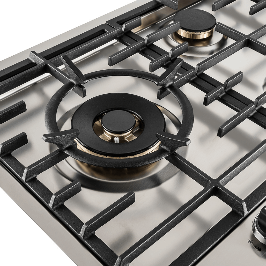 Cooktop a gás Tecno Professional 5 Bocas Inox 75cm em inox escovado com queimadores Sabaf, trempes ferro fundido e acendimento automático
